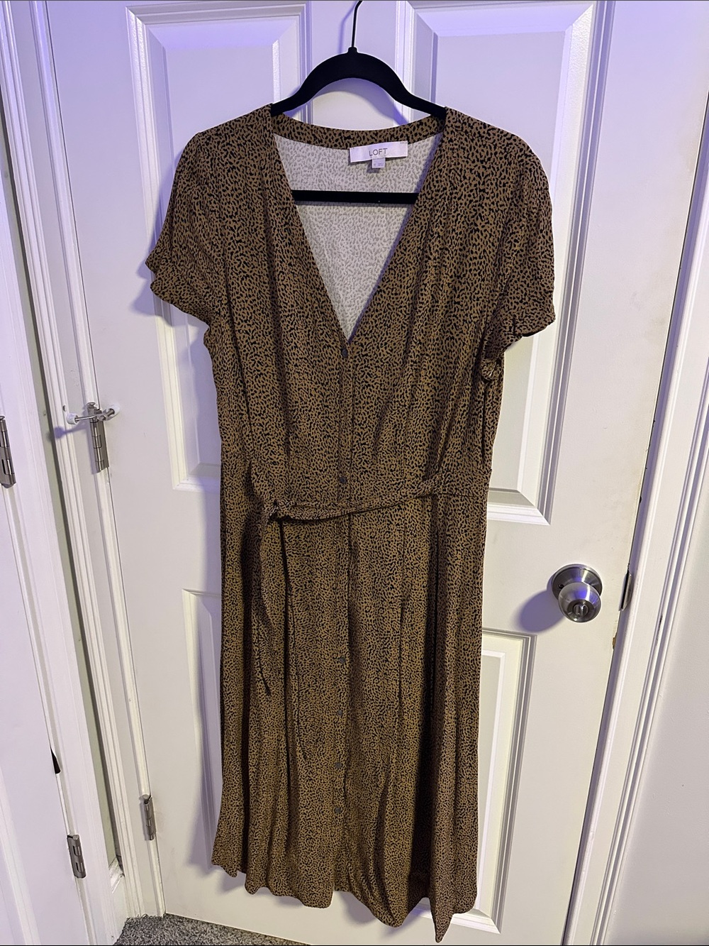 LOFT Brown Leopard Print Midi Dress